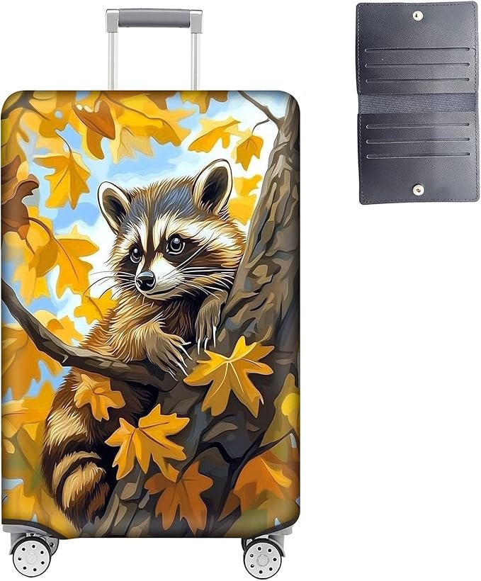 Luggage Cover Protector for 26-28 Inch Suitcases, TSA Approved Elastic Travel Suitcase Covers, Anti-Scratch Washable Luggage Sleeve for Carry On & Checked Bags, Raccoon Perched