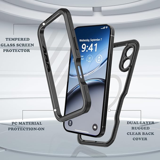 for iPhone 16 Case Waterproof, [Shockproof] [Dustproof] [IP68 Waterproof] Full-Body Hard Case Built-in [Lens Screen Protection] for Diving Case (Black, for iPhone 16 6.1in) | Waterproof, Shockproof, Dustproof, IP68 Waterproof, Full-Body, Hard Case