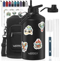 1 Gallon Water Bottle Insulated(Cold for 48 Hrs),BPA Free&Leak Proof,128oz Stainless Steel Water Jug,Large Water Bottle with Straw Spout Lids for Gym,Hiking,Camping&Travel,Black