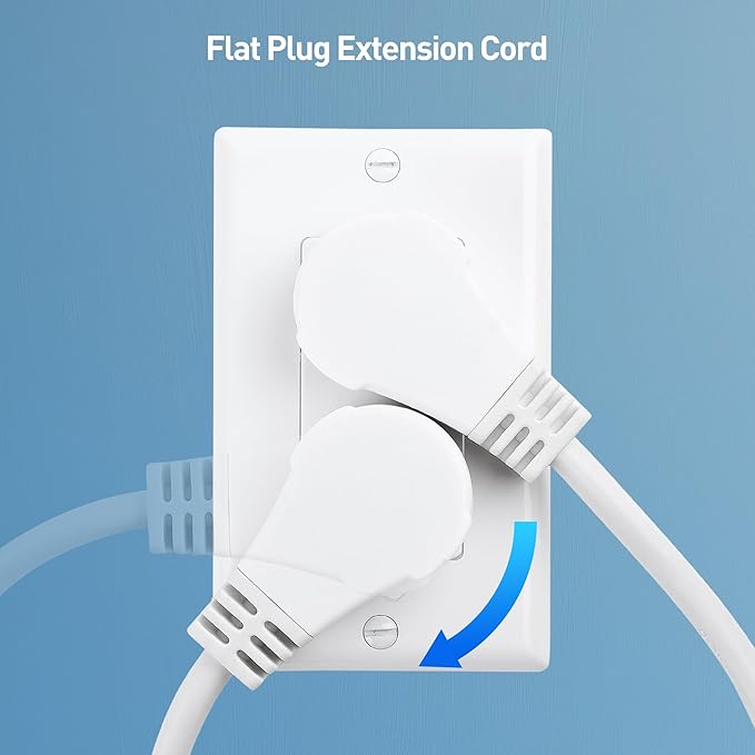 [ETL Listed] Cable Matters 2-Pack 16 AWG 360° Rotating Flat Plug Extension Cord - 3ft, 13A/1625W, Low Profile 3 Prong Power Extension Cords, NEMA 5-15P to NEMA 5-15R, White