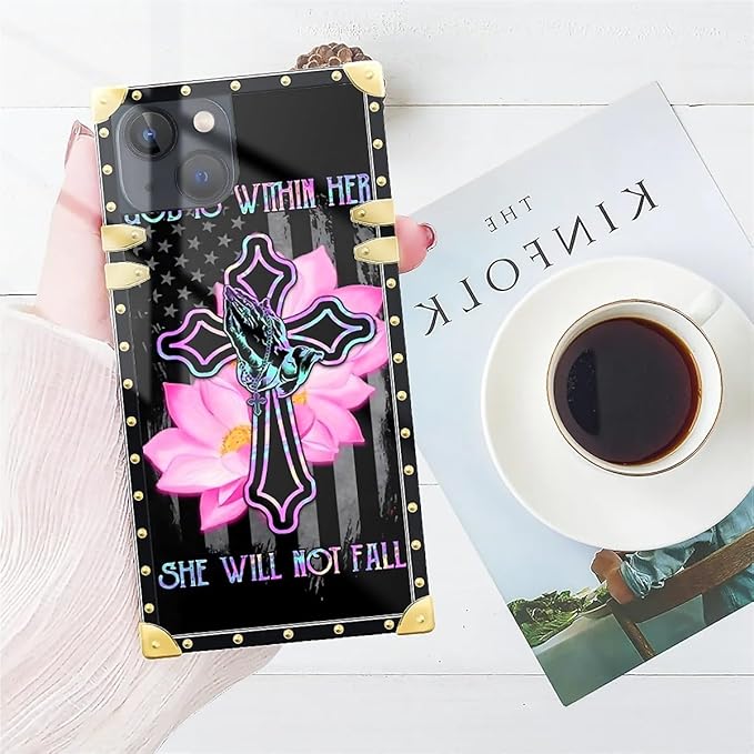 Compatible with iPhone 15 Case, Praying Cross Hands Luxury Golden Decoration for Girl Women Soft TPU Shockproof Protective Hard PC Back for iPhone 15