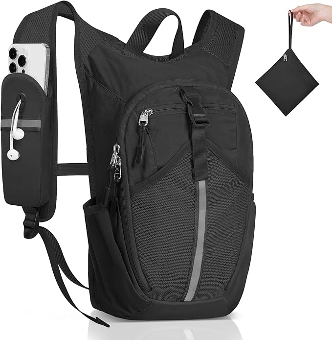 Small Hiking Backpack 15L- Lightweight Packable Foldable Backpack for Travel Camping Outdoor Commute, Compact Rucksack for Women Men(Black)