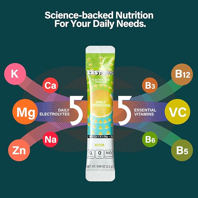 40 Sticks Sugar Free & 0 Calorie Electrolyte Hydration Packets, Low Sodium Lightly Sweet Electrolyte Powder Drink Mix, Liquid Daily IV Flavors | Lemon