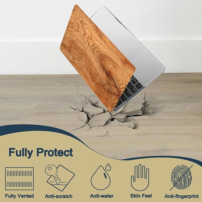 Printed Case for MacBook Air M1 13 inch 2020 2019 2018 Release (Model A2337 A2179 A1932),Aesthetic Hard Shell Case Cover & Keyboard Cover for Laptop Air 13.3",Brown Wood Grain