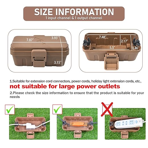 Hrensaw Small Weatherproof Electrical Connection Box(6 x 3.5 x 2.2inch),Outdoor Electrical Box,Waterproof Extension Cord Covers for Plug, Extension Cables, Holiday Lights,Brown