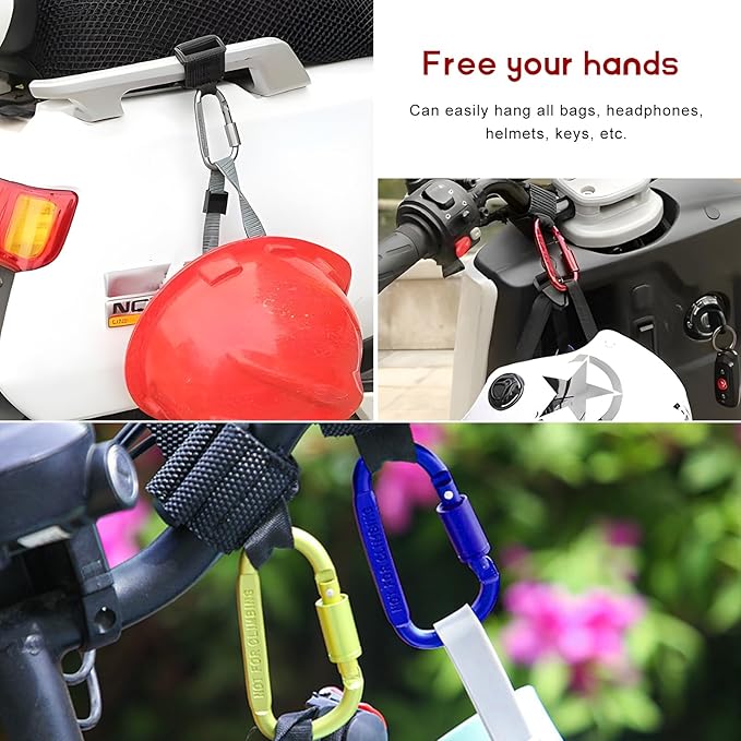 2 PCS UTV Hook for Hanging Headsets, Aluminum Alloy Stroller Carabiner Clips with Adjustable Strap, Multipurpose Roll Cage Hooks for Motorcycle Dirt Bike Scooter Owners (Silver)