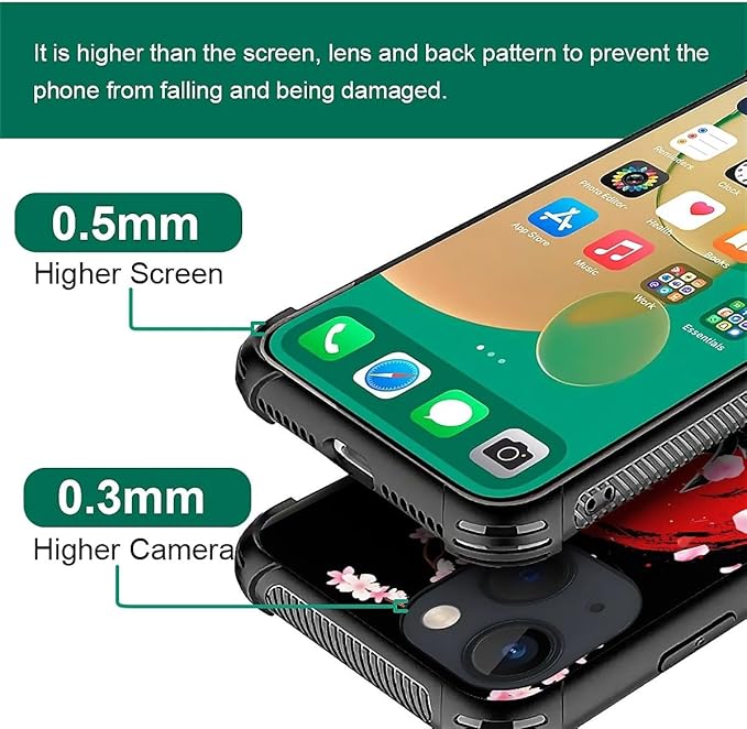 for iPhone 14 Case, Sakura Japanese Samurai Pattern Graphic Design Girl Boy Soft Silicone Hard Acrylic Shock Protection for iPhone 14