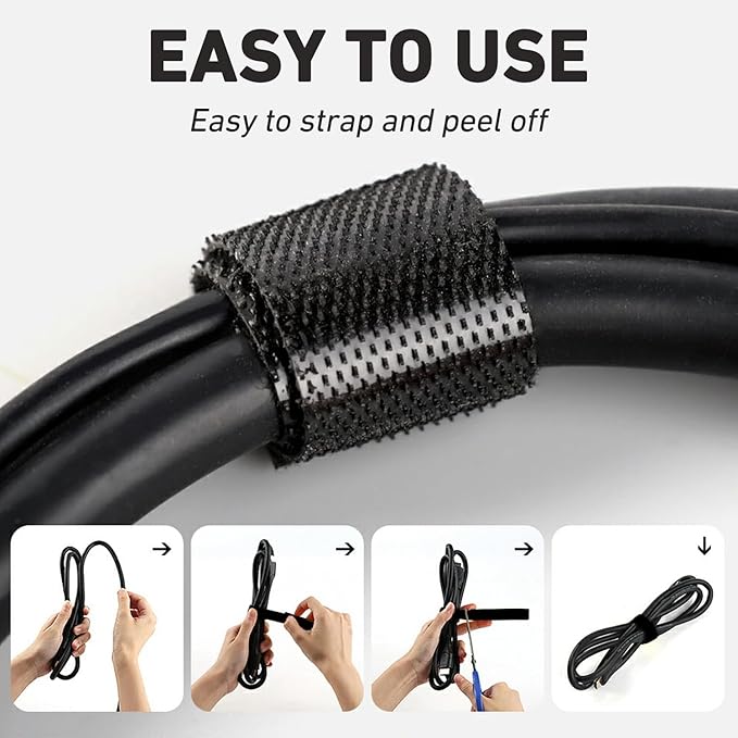 82ft 3/4 inch Fastening Cable Ties, Hitotsu Reusable Hook and Loop Roll, Self-Gripping Bundling Strips for Cord Manage,Home, Office, Electrical Cords, Host Room, Black