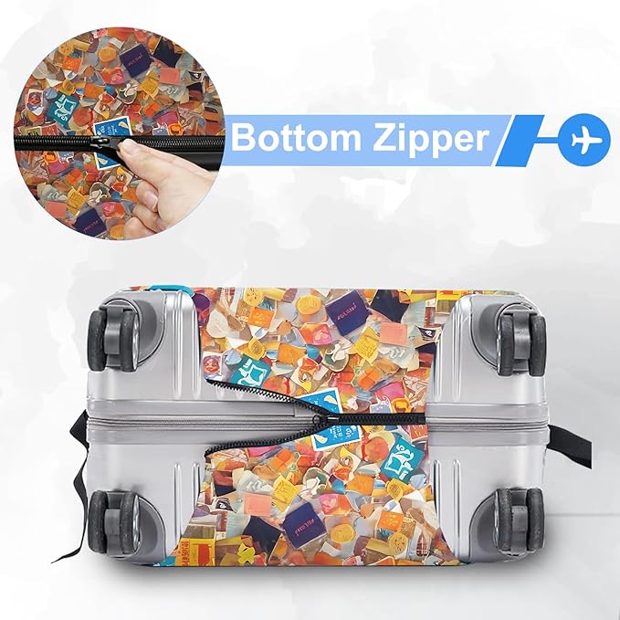 ANNA QUEEN Vintage Travel Stickers Gir Luggage Cover -Stretchable Airplane Suitcase Protector Sleeve,Universal Washable Fit for 20-22 Inch Checked Baggage,Water Resistant Durable Luggage Protector
