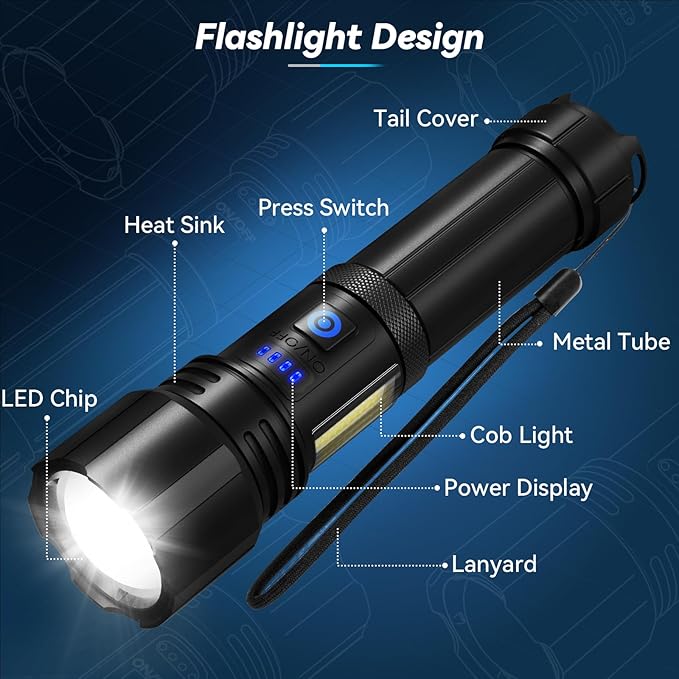 Sigoobal Flashlight LED Rechargeable Flashlights High Lumens, 99,000 LM Super Bright Powerful Flashlight, High Powered Flash Lights Waterproof Handheld Flashlights for Home Camping Hiking(2 Pack)