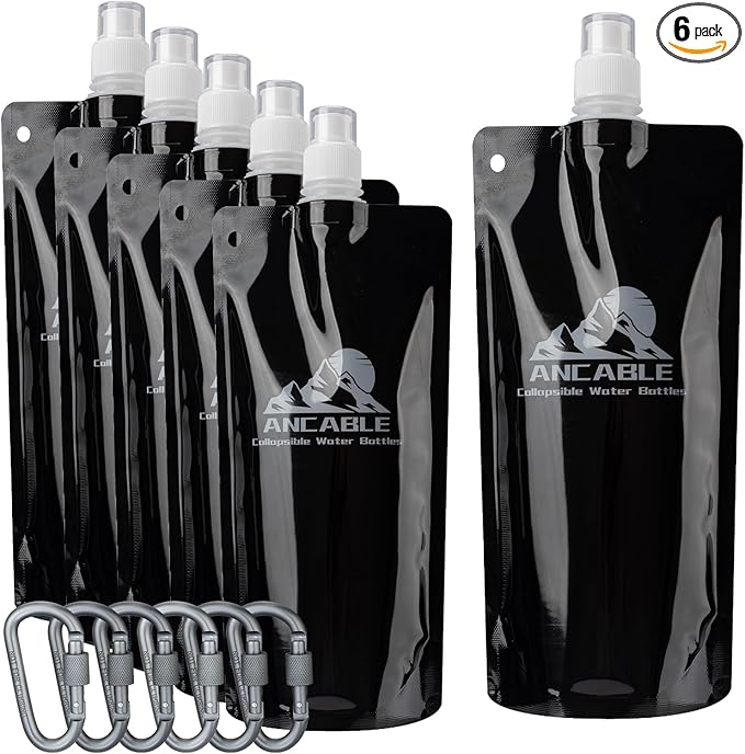 Ancable 17oz Collapsible Water Bottles, 6-Pack Reusable Travel Foldable Water Bottles for Hiking Camping Running Bike, BPA-Free Water Bottle