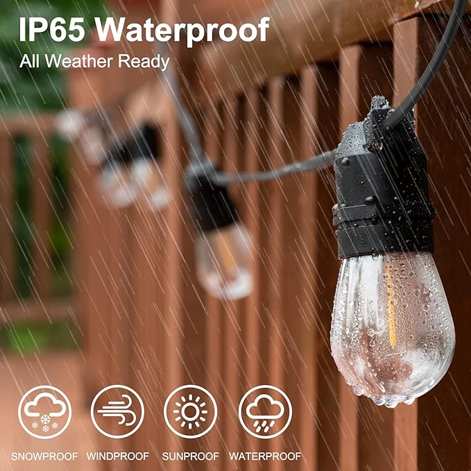108FT (27FT*4) LED Outdoor String Light Waterproof Terrace Light, S14 Shatterproof Replaceable Bulb (4 Spare Bulbs), Connectable (Maximum 918FT) Edison Vintage Backyard, Porch, Deck Lights