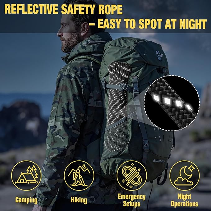 Reflective Paracord Rope 750 lb - 1000ft 5/32" Parachute Cord 4MM 12-Strand para Cord - Heavy Duty Spool String for Survival,Camping Gear, Survival Bracelet, Clothesline - Black