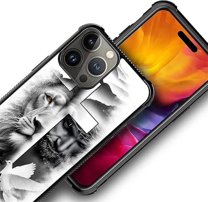 for iPhone 16 Pro Case, Lion Cross Jesus Christ Dove Pattern Graphic Design Girl Boy Soft Silicone Hard Acrylic Shock Protection for iPhone 16 Pro