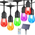 Auroraworld 96FT Solar RGB Outdoor String Lights, Dimmable Waterproof LED Patio Lights with Remote, 30 Shatterproof Bulbs for Garden Party Decor