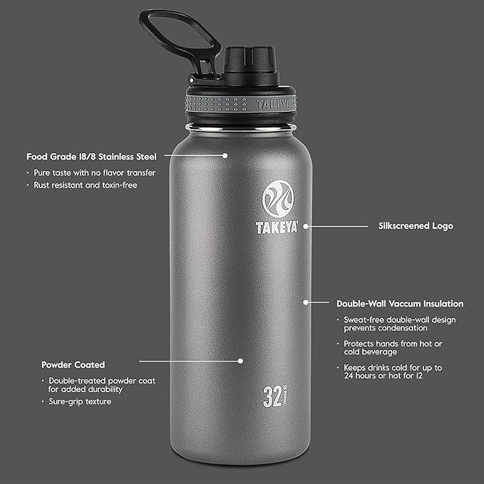 Takeya Originals 24 oz Vacuum Insulated Stainless Steel Water Bottle - Leakproof & BPA-Free Spout Lid - Keeps Drinks Cold 24 Hrs/Hot 12 Hrs - Double-Wall Design - Ideal for Active Lifestyles, Navy