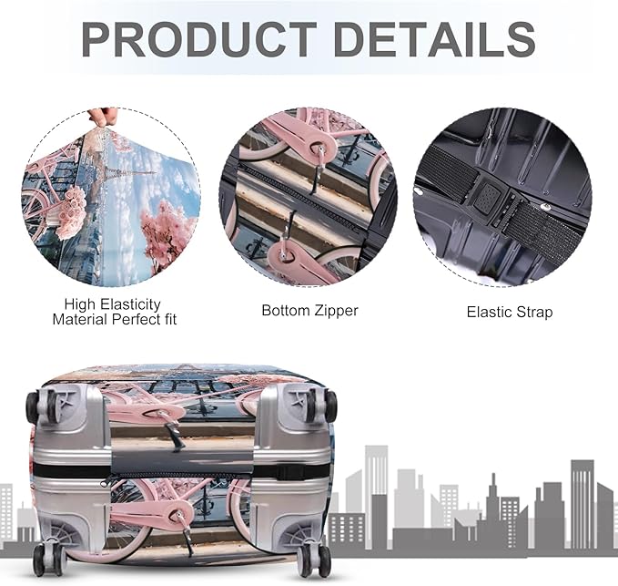 ANNA QUEEN Paris Eiffel Tower Luggage Cover, Romantic City Travel Suitcase Protector for 28-30 Inch Luggage