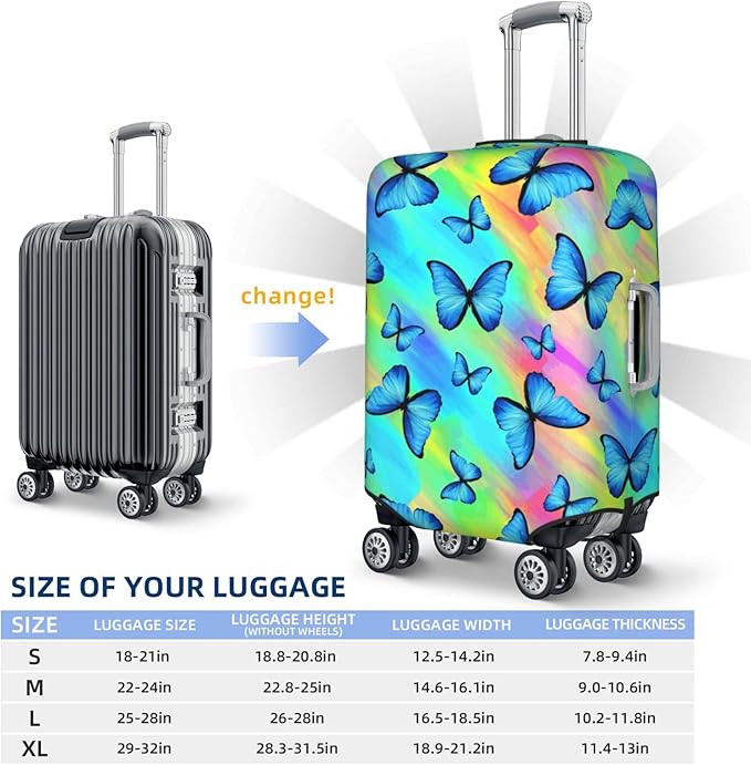 Butterfly Print Elastic Luggage Cover, Colorful Rainbow Suitcase Protector For Travel (Fits 22-24 Inch Luggage)