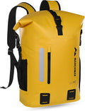 MARCHWAY Roll Top Waterproof Backpack, Floating Dry Bag 20L/30L/45L with Ergonomic Rectangular Base, Cushioned Back, Hip Strap for Hiking Camping Kayaking Travel (Yellow, 20L)