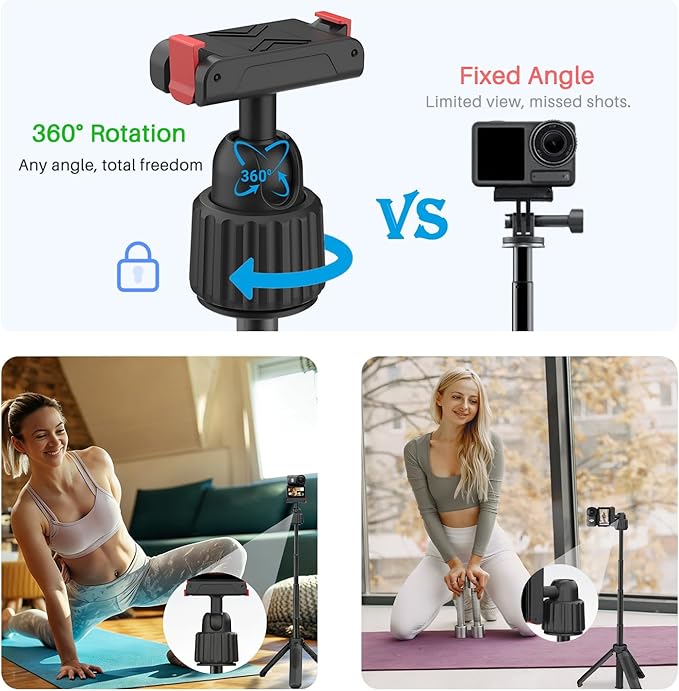 15.7" Extendable Magnetic Selfie Stick Tripod for DJI Osmo Action 5 Pro 4 3 Accessories, Portable Vlog Grip Stand with Dual-Lock Buckle, 360 Rotate Ball Head for Vertical Shooting, Black