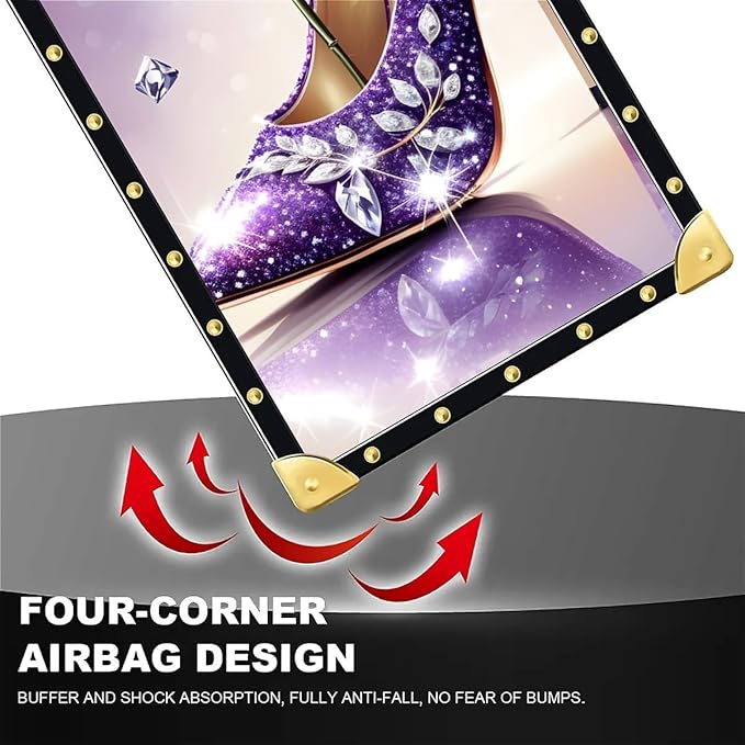 for iPhone 17 Case Luxury Golden Decoration for Girl Women Soft TPU Shockproof Protective Hard PC Back for iPhone 17 Crazy Pattern High Heeled Purple Diamond Rose