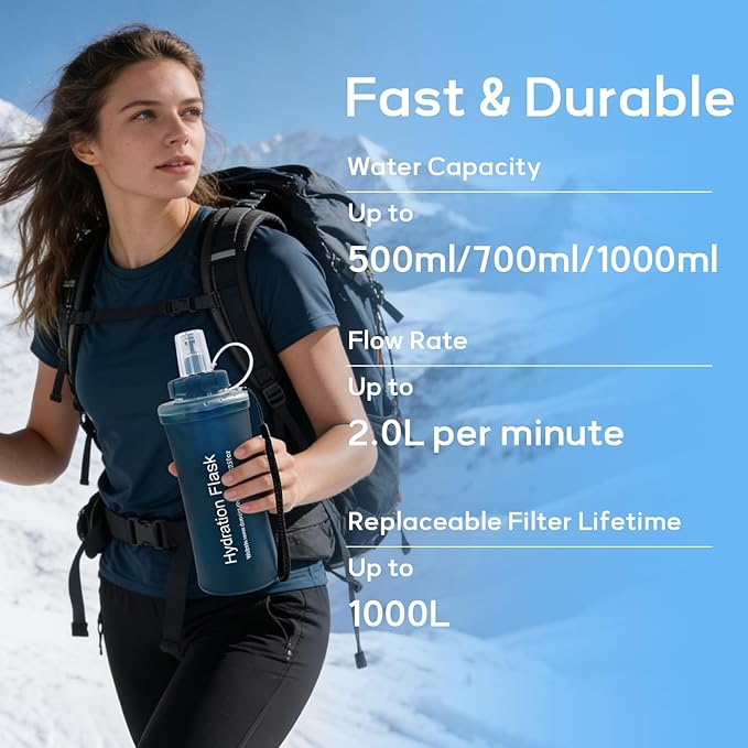 500ml Soft Flask Water Bottle, Collapsible Water Bottle with Filter, Perfect for Hiking, Backpacking, and Camping - Dark Green