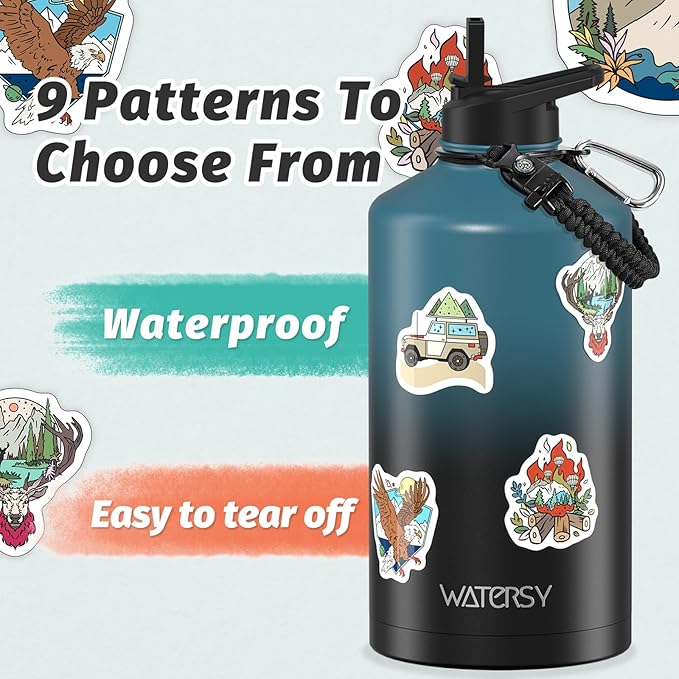 1 Gallon Water Bottle Insulated(Cold for 48 Hrs),BPA Free&Leak Proof,128oz Stainless Steel Water Jug,Large Water Bottle with Straw Spout Lids for Gym,Hiking,Camping&Travel,Black Blue
