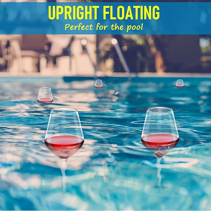Floating Wine Glasses for Pool with Charms Tags, Shatterproof Poolside Wine Glasses, Floating Cup With Stem, Drinking Glasses for Pool, Unbreakable Wine Cup & BPA-free (16 Oz, Set of 4)