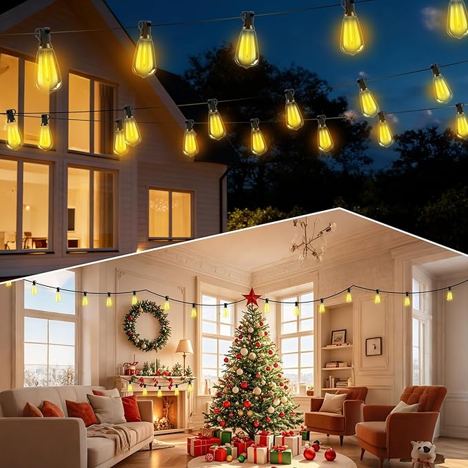 Outdoor Solar String Lights Waterproof: ST38 82ft Shatterproof Patio Lights - Solar Powered & USB Dual Charging - 3 Modes Button Control - Garden Backyard Gazebo Porch Party Decor