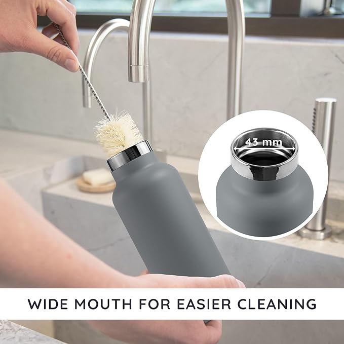 Bambaw Travel Water Bottle Stainless Steel 24 oz, Insulated Stainless Steel Water Bottle, Great for Travel & Work, Rust-Resistant, Wide Mouth Makes it Easy to Clean (Stormy Gray)