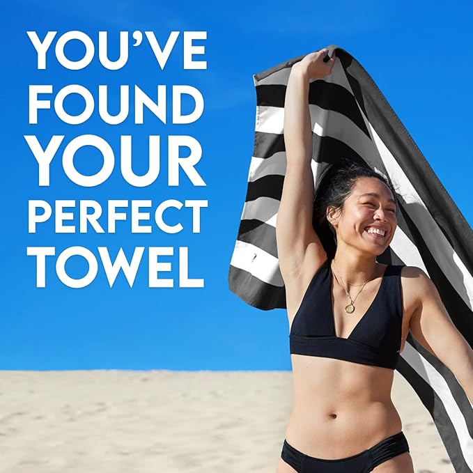 Dock & Bay Beach Towel - Quick Dry, Sand Free - Compact, Lightweight - 100% Recycled - Includes Bag - Cabana - Kamari Charcoal - Extra Large (200x90cm, 78x35)