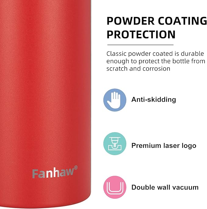 Fanhaw 24 oz Insulated Stainless Steel Water Bottle with Straw Lid, Leakproof & Anti-Dust Sports Bottle for Kids, Women & Men (Red)