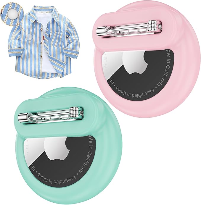 Tracker Holder for AirTag Gen 2/Gen 1 with Pin, Safe Hidden Lightweight GPS Tracker for Kids Compatible with Apple AirTag 2/1 for Child, Elderly, Pets Collar, Shoes (Mint Green+Pink, 2 Pack)