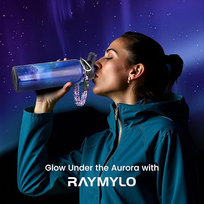 RAYMYLO Insulated Water Bottle 40 oz, Triple Wall Vacuum Stainless Steel (Cold for 36Hrs, Hot for 18Hrs), Leak Proof & Non-BPA, Modern Water Flask Jug with Paracord Handle & Straw Spout Lids