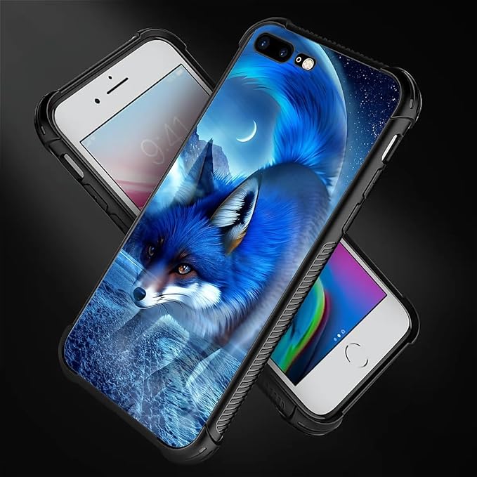 for iPhone 7/8 Case, Snowy Mountain Fox Lake Pattern Graphic Design Girl Boy Soft Silicone Hard Acrylic Shock Protection for iPhone 7/8