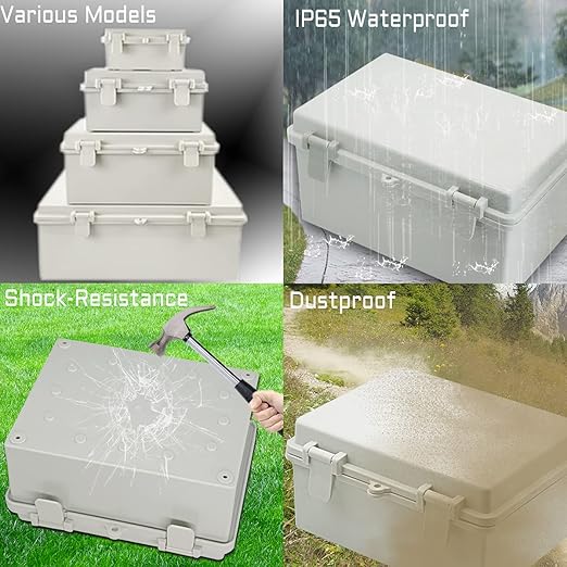 Zulkit Junction Box ABS Plastic Dustproof Waterproof IP65 Electrical Boxes Hinged Shell Outdoor Universal Project Enclosure with 2 Cable Glands 5.9 x 5.9 x 3.5 inch (150x150x90 mm)