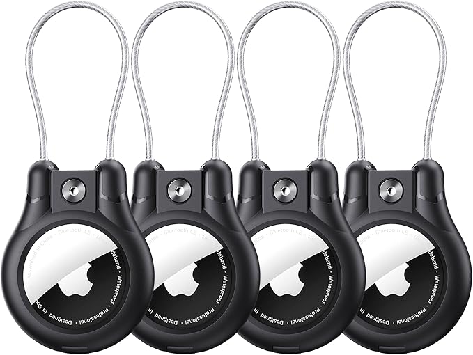 IPX8 Waterproof for AirTag Keychain Holder, Compatible with Apple Air Tag 1st & 2nd Generation,4Pack for Air Tags Lock Case with Wire Cable,Ultra Secure for Airtag Holders,for Keyring,Luggage,Bags