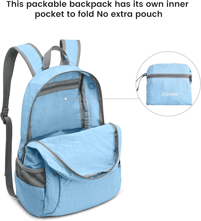 G4Free 20L Lightweight Packable Backpack Travel Hiking Daypack Foldable Backpack for Men Women(Light Blue)