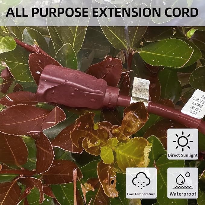 YOJOE Indoor Outdoor Extension Cord, 3 Prong 13A Weatherproof Power Cord, 16 Gauge Heavy Duty 30 ft Brown Extension Cord for Garage, Garden and Home, 16/3 SJTW UL Listed