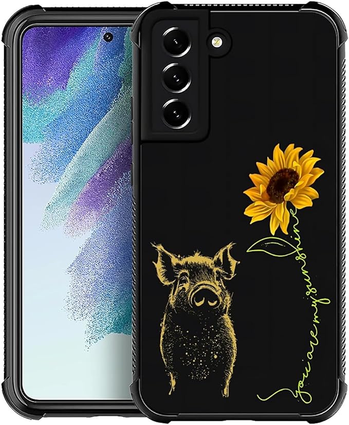 for Samsung Galaxy S21 Plus Case, Pig Sunflower Yellow Sunshine Pattern Graphic Design Girl Boy Soft Silicone Hard Acrylic Shock Protection for Samsung Galaxy S21 Plus