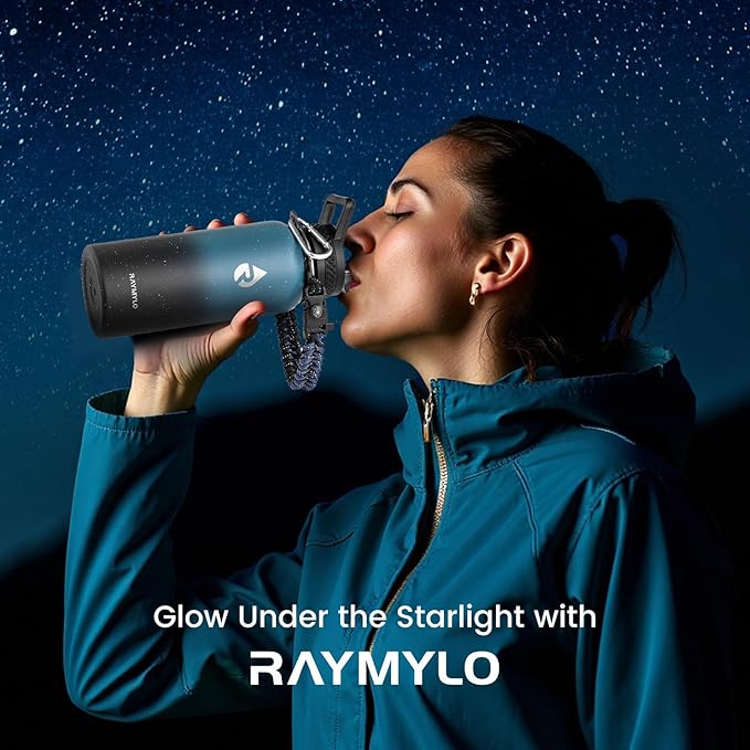 RAYMYLO Insulated Water Bottle 32 oz, Triple Wall Vacuum Stainless Steel (Cold for 24Hrs, Hot for 12Hrs), Leak Proof & Non-BPA, Modern Water Flask Jug with Paracord Handle & Straw Spout Lids