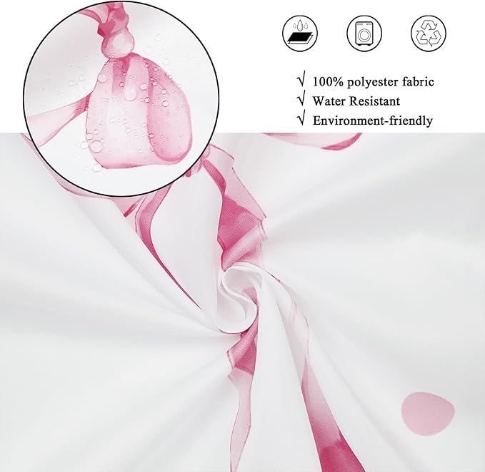 Pink Bow Shower Curtain, Pink and White Modern Aesthetic Bowknot with Polka Dot Cute Girly Bathroom Curtain Waterproof Fabric Machine Washable with Hooks, 72" Wx72 L