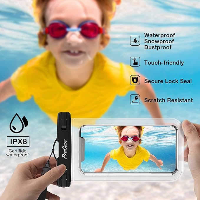 ProCase 6 Pack Waterproof Phone Pouch Dry Bag Underwater Case for iPhone 16 15 14 13 12 11 Pro Plus Max Mini Xs XR X 8 7, Galaxy S23 S22 S21 Ultra Note up to 7" -Mixed