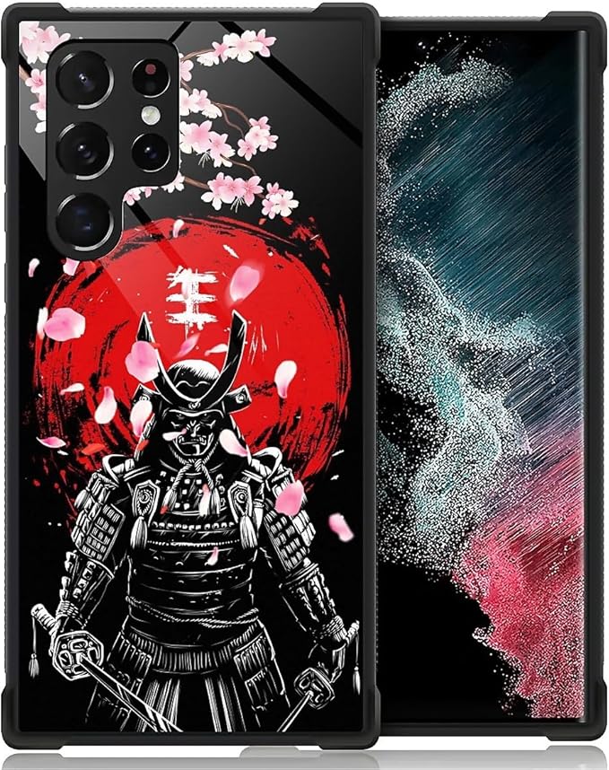 for Samsung Galaxy S22 Ultra Case, Sakura Japanese Samurai Pattern Graphic Design Girl Boy Soft Silicone Hard Acrylic Shock Protection for Samsung Galaxy S22 Ultra