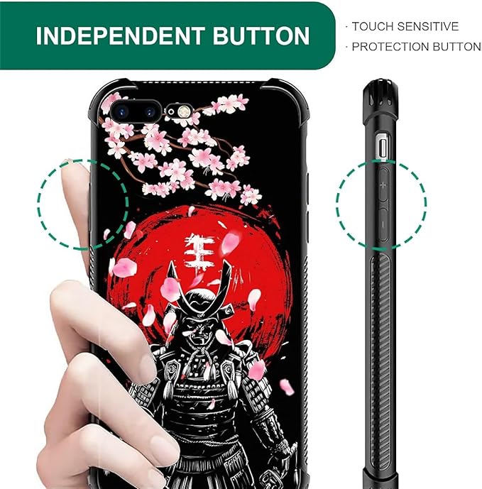 for iPhone 7 Plus/8 Plus Case, Sakura Japanese Samurai Pattern Graphic Design Girl Boy Soft Silicone Hard Acrylic Shock Protection for iPhone 7 Plus/8 Plus
