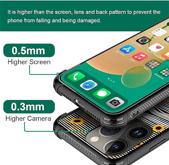 for iPhone 13 Pro Case, Cute Little Elephant Sunflower White Line Art Pattern Graphic Design Girl Boy Soft Silicone Hard Acrylic Shock Protection for iPhone 13 Pro