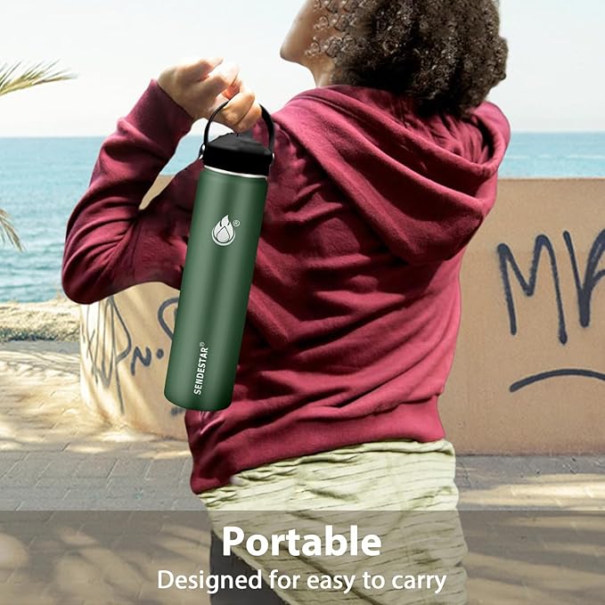 Insulated Water Bottle 24 oz with Straw, Stainless Steel Wide Mouth Water Bottle, Double Wall Vacuum Leak Proof with Straw Lid & Spout Lid for Sports or Office, Keep Cold or Hot Up to 24 Hrs