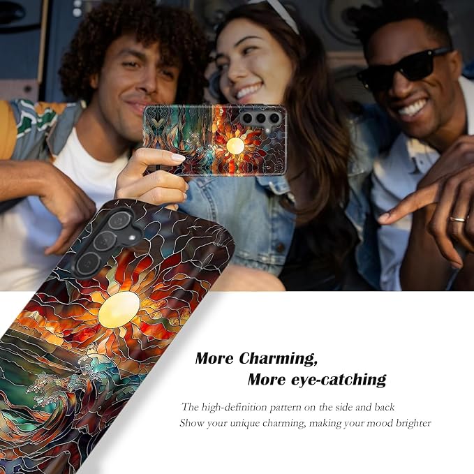 Compatible for Samsung Galaxy A36 5G Case, Dual Layer Heavy Duty 2 in 1 Shockproof Protective Phone Case,Stained Glass Sun Rays Ocean Waves
