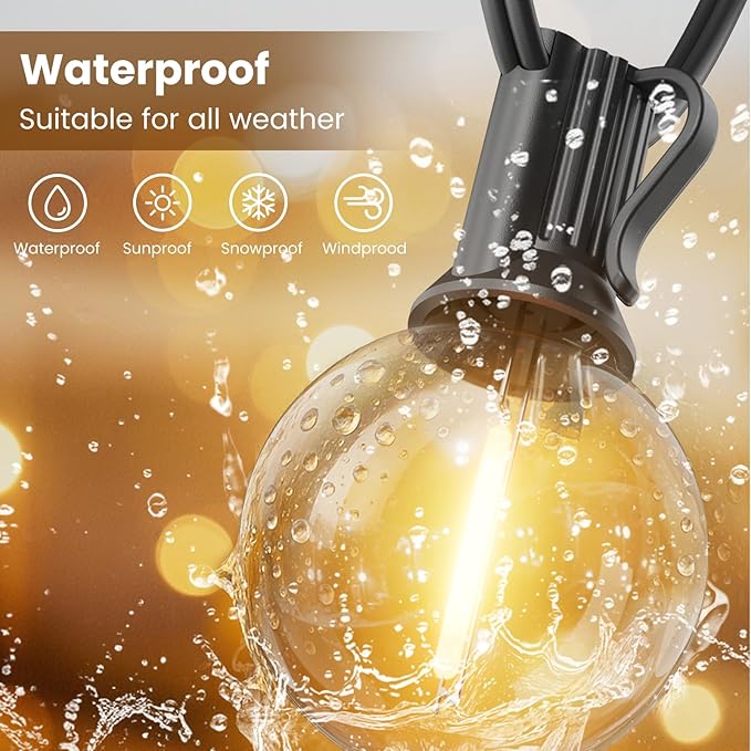 RTTY Outdoor String Lights 120 FT, LED Patio Globe Lights with 62pcs G40 Bulbs,Shatterproof Waterproof Connectable Hanging for Porch Cafe Bistro Backyard Gazebo Balcony Deck Party