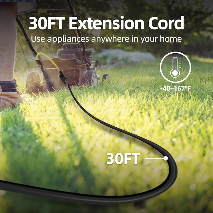 TiFFCOFiO Indoor Outdoor Extension Cord Waterproof, 30 Feet 3 Prong Power Cord for Home and Garden, 16 AWG, 13A/1625W, ETL Listed